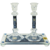 Blue and Clear Crystal Candlestick Set with Matching Tray by Lily Art
