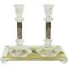 Brown and Clear Crystal Candlestick Set with Matching Tray by Lily Art