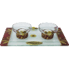 Burgundy Crystal Tea Light Candlestick Set with Matching Tray by Lily Art